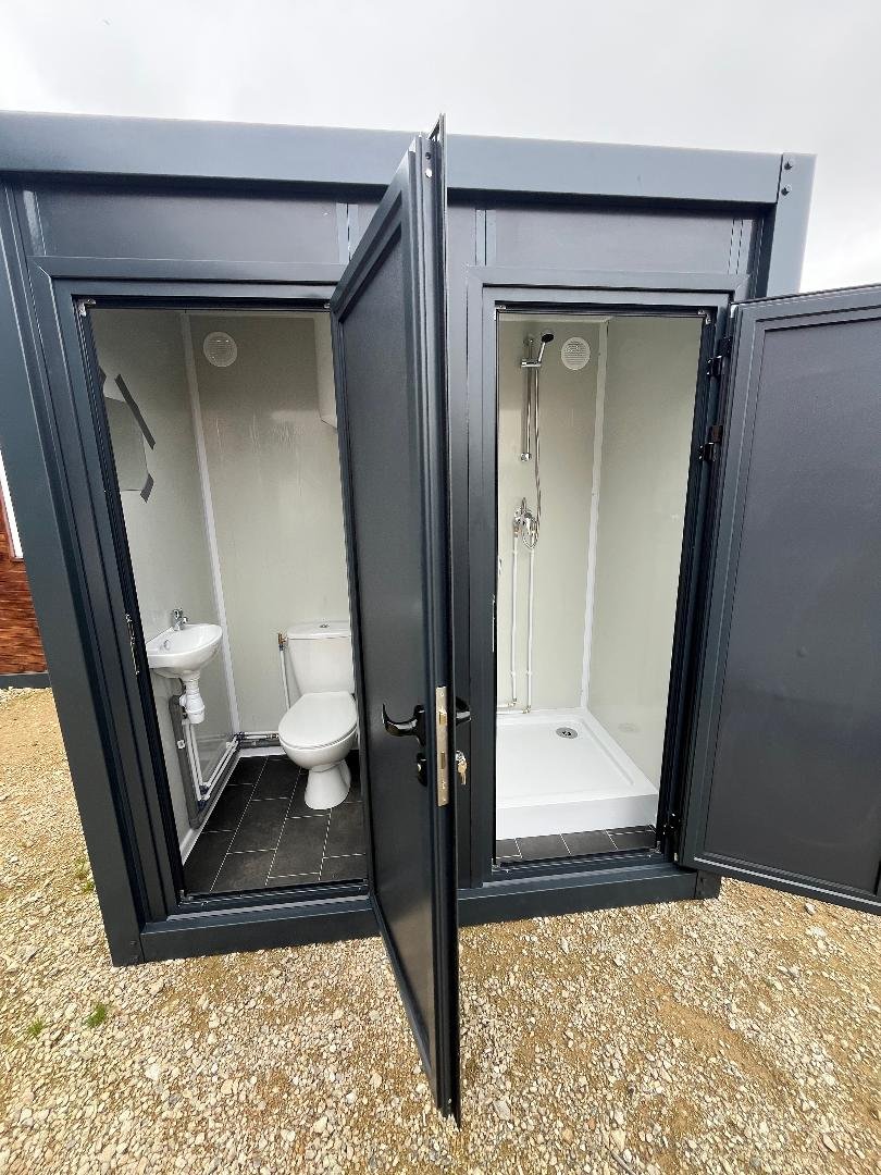 Container sanitario collegabile con WC, lavabo e doccia – Grigio - immagine 2