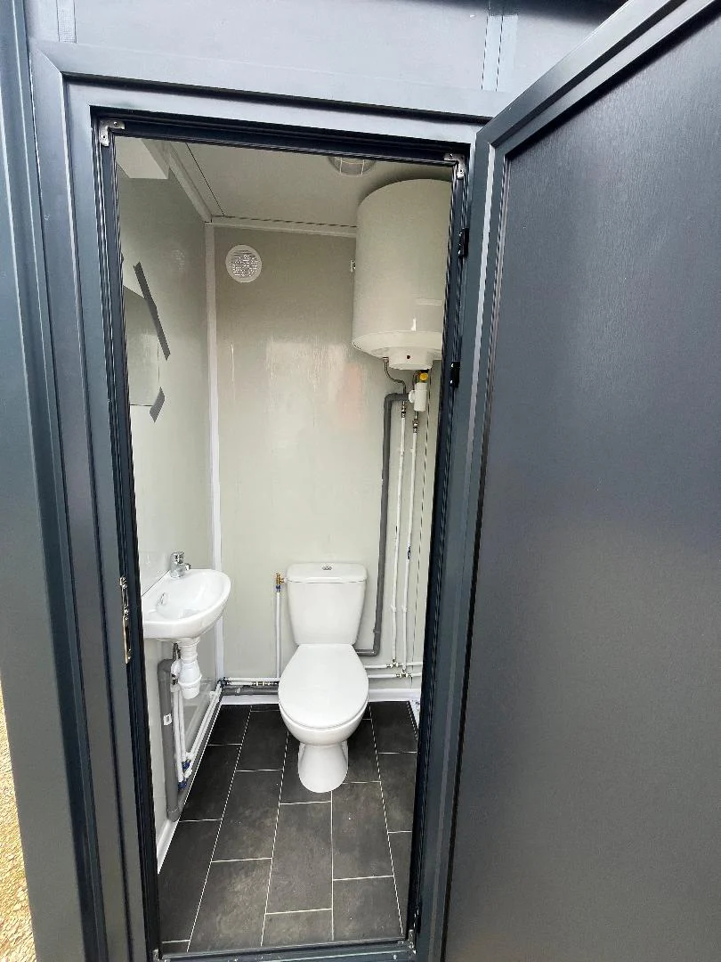 Container sanitario collegabile con WC, lavabo e doccia – Grigio - immagine 3